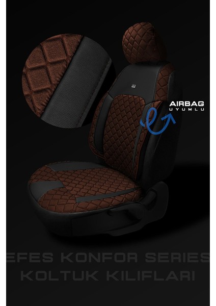 Efes Konfor Serisi Baklava Desenli Kumaş Deri Detay Koltuk Kılıfı Takımı Pilot 1+1 Ön Iki modelleri