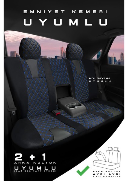 Kia Venga Mpw 2012-2015 Aracınıza Uyumlu Koltuk Kılıfı Jakar Deri Siyah Mavi fırsatları