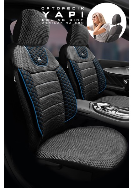 Wolkswagen Jetta Tridline Sedan 2012-2020 Aracınıza Uyumlu Koltuk Kılıfı Arı Binek Siyah Mavi