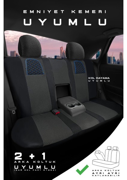 Honda Civic Sedan 2012-2015 Aracınıza Uyumlu Koltuk Kılıfı Arı Binek Siyah Mavi