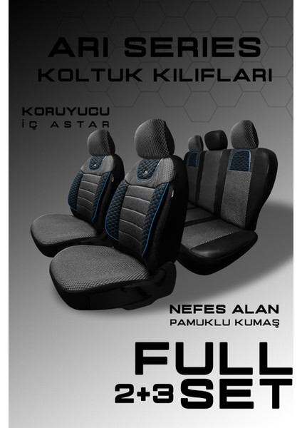 Honda Civic Sedan 2012-2015 Aracınıza Uyumlu Koltuk Kılıfı Arı Binek Siyah Mavi