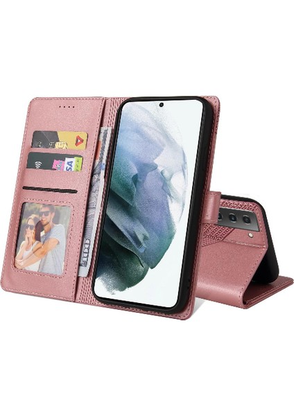 Samsung Galaxy S21 Kickstand Premium Deri Üç Kart Için Flip Case (Yurt Dışından)