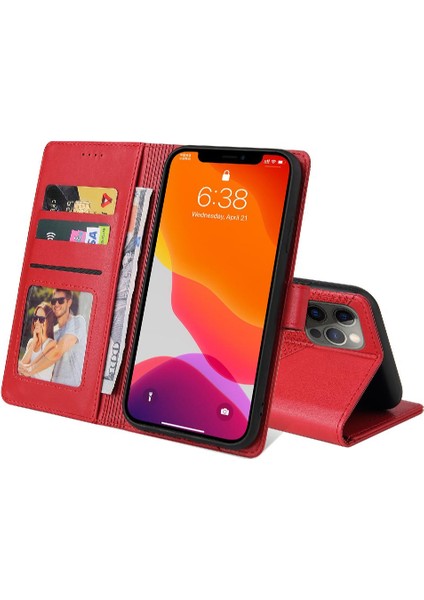 Iphone 12 Için Flip Case Pro Max Premium Deri Kickstand Üç Kart (Yurt Dışından)