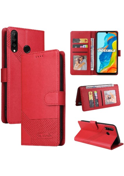 Huawei P30 Lite Premium Deri Kickstand 4 Köşe Üç Için Flip Case (Yurt Dışından)
