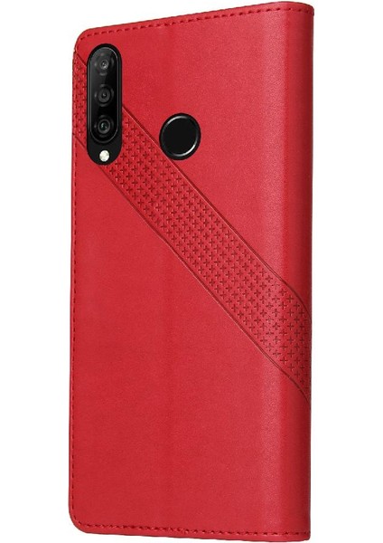 Huawei P30 Lite Premium Deri Kickstand 4 Köşe Üç Için Flip Case (Yurt Dışından)