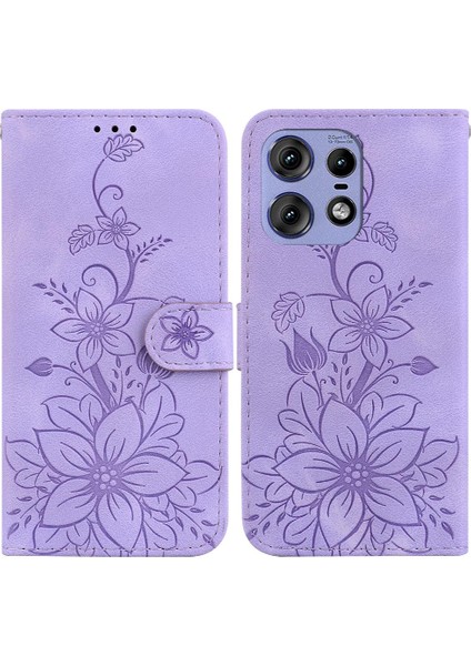 Motorola Moto Kenar 50 Pro Manyetik Kickstand Kabartmalı Zambak Için Flip Case (Yurt Dışından)