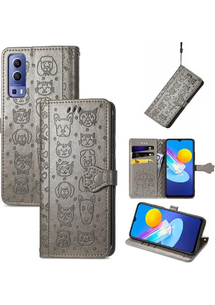 Vivo Y72 Flip Kapak Için Kılıf Kısa Kayış Karikatür Hayvanlar Deri Kılıf (Yurt Dışından)