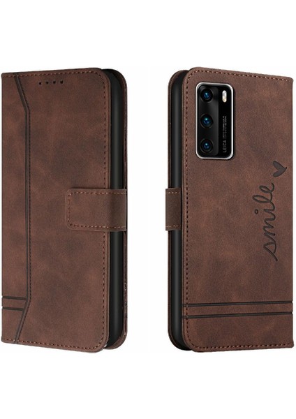 Huawei P40 Için Telefon Kılıfı Pu Deri Kart Yuvaları Kapak El Kayışı Manyetik (Yurt Dışından)