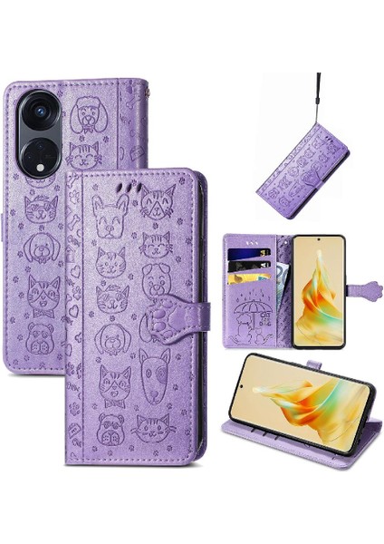 Oppo Oppo 8t 5g Flip Kapak Için Kılıf Karikatür Hayvanlar Kısa Kayış Deri (Yurt Dışından)
