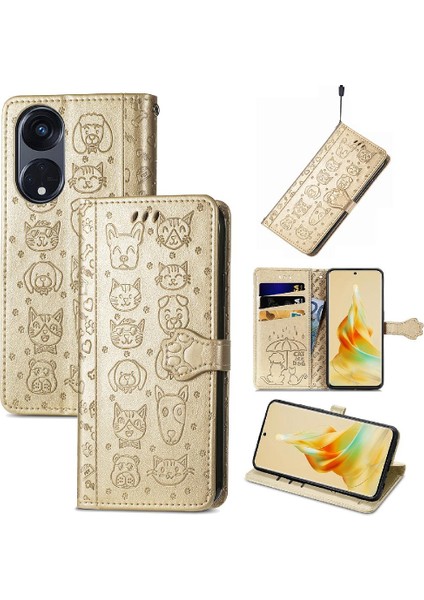 Oppo Oppo 8t 5g Flip Kapak Için Kılıf Karikatür Hayvanlar Kısa Kayış Deri (Yurt Dışından)