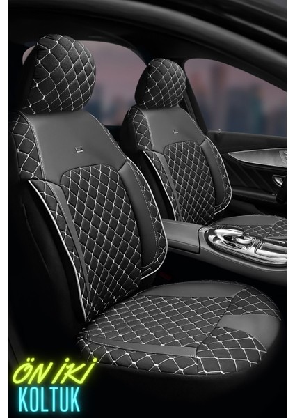 Efes Konfor Serisi Baklava Desenli Kumaş Deri Detay Koltuk Kılıfı Takımı Pilot 1+1 Ön Iki