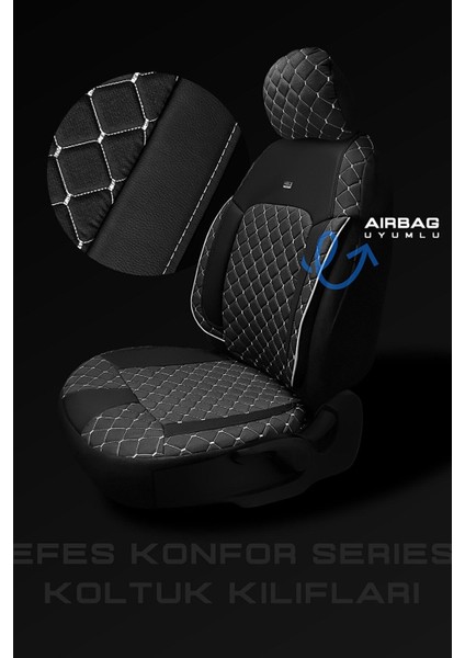 Efes Konfor Serisi Baklava Desenli Kumaş Deri Detay Koltuk Kılıfı Takımı Pilot 1+1 Ön Iki modelleri