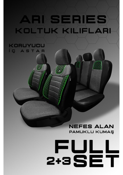 Wolkswagen Golf - 6 Tridline Hatchback Aracınıza Uyumlu Koltuk Kılıfı Arı Binek Siyah Yeşil fırsatları
