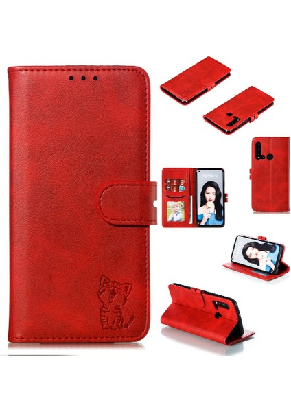 Cüzdan Kılıf Için Huawei P20 Lite 2019 Kart Tutucu Manyetik Kapatma Kabartmalı (Yurt Dışından)