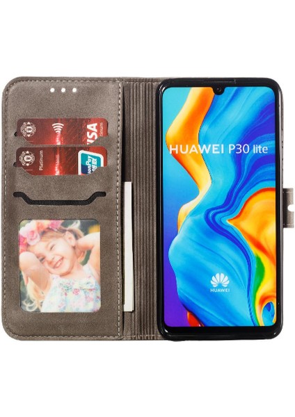 Huawei P30 Lite Kart Tutucu Kickstand Için Cüzdan Kılıf Tüm Yuvarlak Kabartmalı (Yurt Dışından)