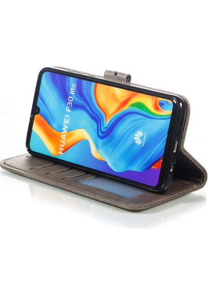 Huawei P30 Lite Kart Tutucu Kickstand Için Cüzdan Kılıf Tüm Yuvarlak Kabartmalı (Yurt Dışından)