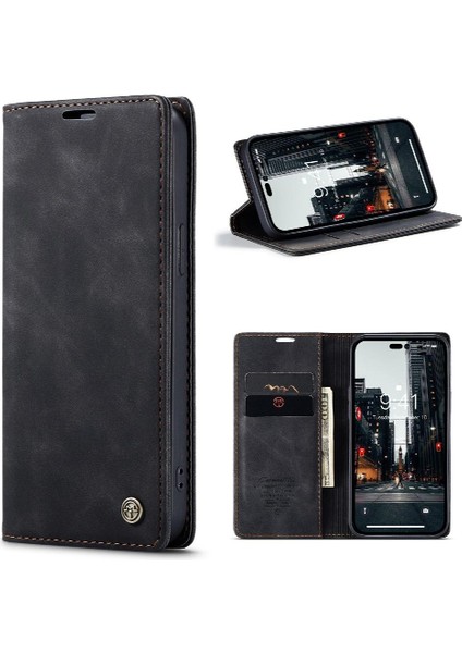 Iphone 14 Için Flip Case Pro Max Vintage Pu Deri Cüzdan Manyetik Kapatma (Yurt Dışından)
