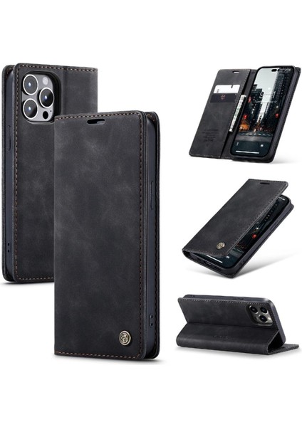 Iphone 14 Için Flip Case Pro Max Vintage Pu Deri Cüzdan Manyetik Kapatma (Yurt Dışından)