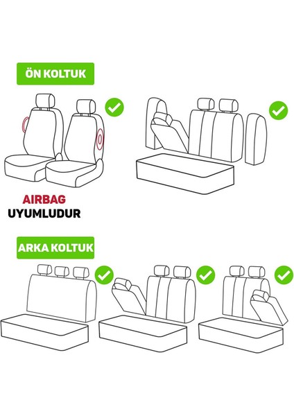 Renault Megane-2 Hatchback Sedan 2004-2008 Aracınıza Uyumlu Koltuk Kılıfı Arı Binek Siyah Yeşil