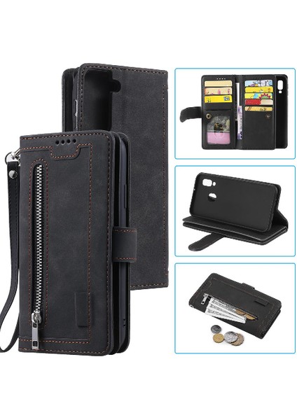 Samsung Galaxy S21 Artı Kickstand Cüzdan Kordon 9 Kart Pu Için Flip Case (Yurt Dışından)