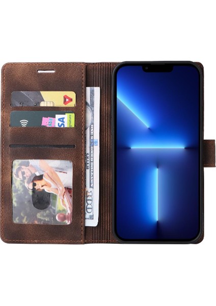 Iphone 15 Pro Deri Kılıf Için Flip Case Basit Iş Cüzdan Flip (Yurt Dışından)