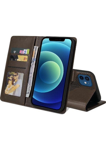 Iphone 12 Için Flip Case Kickstand Üç Kart Yuvaları Premium Deri (Yurt Dışından)