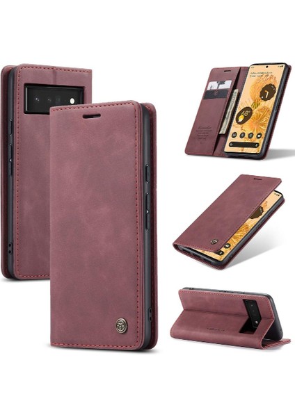 Google Piksel 6 Pro Manyetik Kapatma Darbeye Dayanıklı Vintage Pu Için Flip Case (Yurt Dışından) modelleri