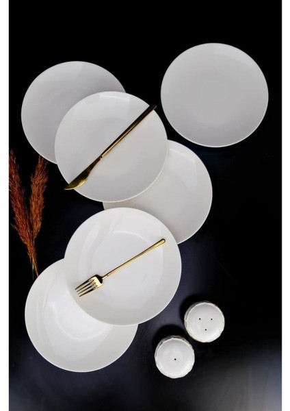 Lombardino Minimalist Modern Sade 6'lı Porselen Pasta Tabağı 20 cm