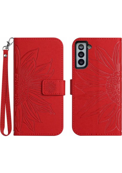 Kart Yuvaları Tutucu Kısa Kayış Kabartmalı Pu ile Samsung Galaxy S21 Için Kılıf (Yurt Dışından)