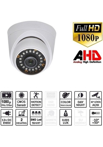 EZ-5020HD 2 Mp 3.6mm Lens Ahd Dome Kamera