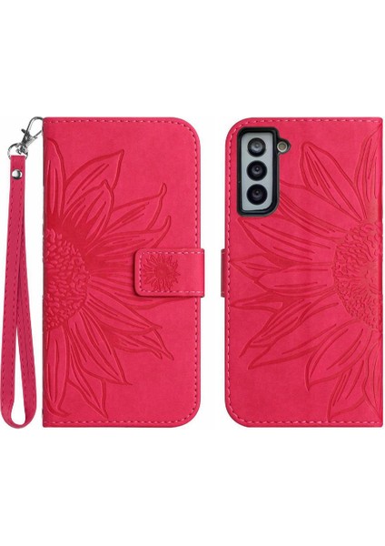 Samsung Galaxy S21 Artı Kısa Kayış Kabartmalı Ayçiçeği Flip Telefon (Yurt Dışından)