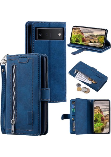 Google Piksel 6 Pro Pu Deri Kordon 9 Kart Yuvaları Cüzdan Için Flip Case (Yurt Dışından)