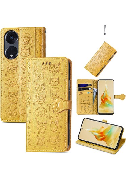 Oppo Oppo 8t 5g Flip Kapak Için Kılıf Karikatür Hayvanlar Kısa Kayış Deri (Yurt Dışından)