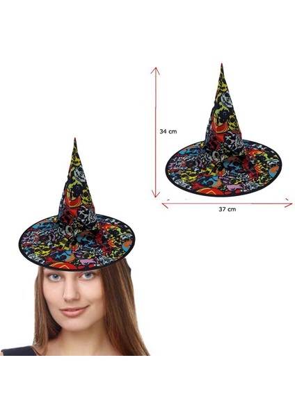 Halloween Siyah Dralon Kumaş Kurukafalı Cadı Şapkası Yetişkin 1 Adet fiyatları