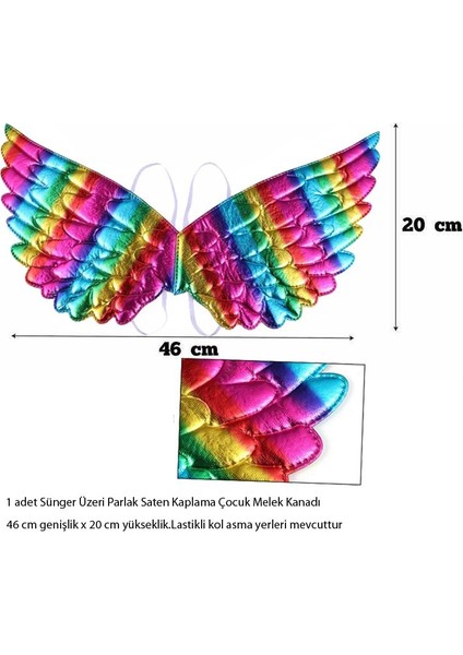 Sünger Üzeri Parlak Multi Renk Saten Kaplama Çocuk Melek Kanadı 46X20 cm fiyatları