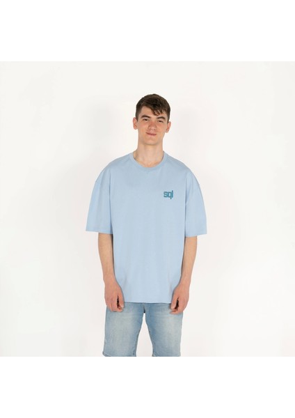 Oversized Select Baskılı Erkek Açık Mavi T-Shirt