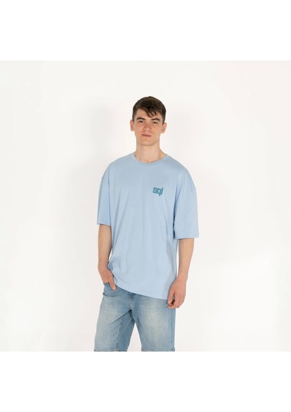 Oversized Select Baskılı Erkek Açık Mavi T-Shirt