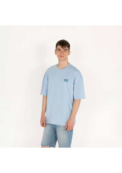 Oversized Select Baskılı Erkek Açık Mavi T-Shirt
