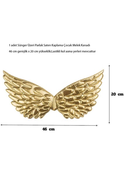 Sünger Üzeri Parlak Altın Renk Saten Kaplama Çocuk Melek Kanadı 46X20 cm fiyatları
