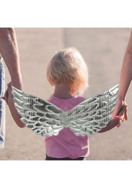 Sünger Üzeri Parlak Gümüş Renk Saten Kaplama Çocuk Melek Kanadı 46X20 cm