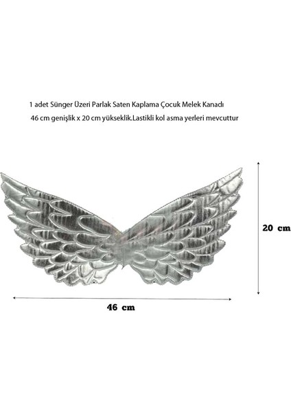 Sünger Üzeri Parlak Gümüş Renk Saten Kaplama Çocuk Melek Kanadı 46X20 cm fiyatları