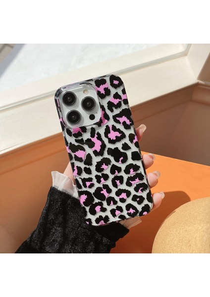iPhone 14 Pro Kılıf Sert Pc Su Transfer Baskı Telefon Koruyucu Kapak Leopar Desenli Tasarım-Siyah+Pembe (Yurt Dışından)