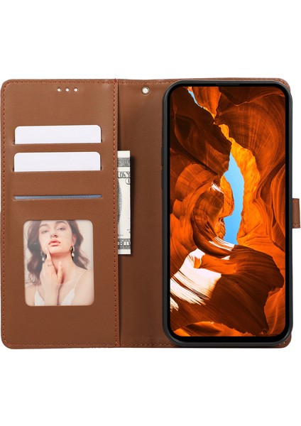 R20 iPhone 13 Pro Için 6.1 Inç Deri Kılıf Ekleme Eşkenar Dörtgen Telefon Kapağı, Kart Tutuculu-Kahverengi (Yurt Dışından)