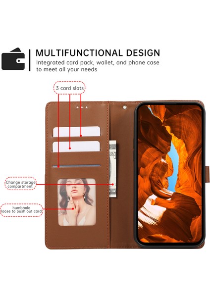 R20 iPhone 13 Pro Için 6.1 Inç Deri Kılıf Ekleme Eşkenar Dörtgen Telefon Kapağı, Kart Tutuculu-Kahverengi (Yurt Dışından)