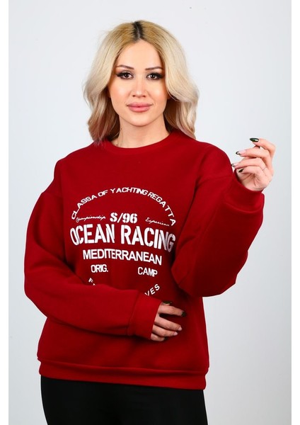 3 Iplik Şardonlu Baskılı Kadın Sweatshirt