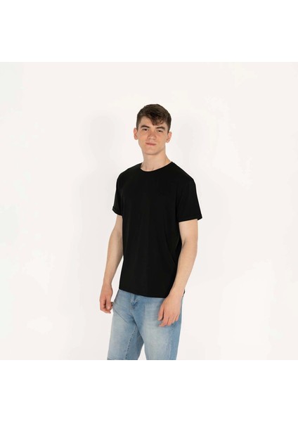 Slimfit Sql Logo Nakışlı Erkek Siyah T-Shirt