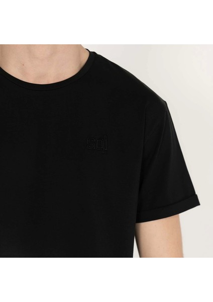 Slimfit Sql Logo Nakışlı Erkek Siyah T-Shirt