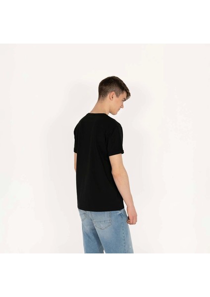 Slimfit Sql Logo Nakışlı Erkek Siyah T-Shirt