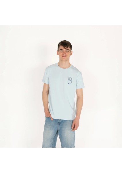 Slimfit Future Baskılı Açık Mavi Erkek T-Shirt