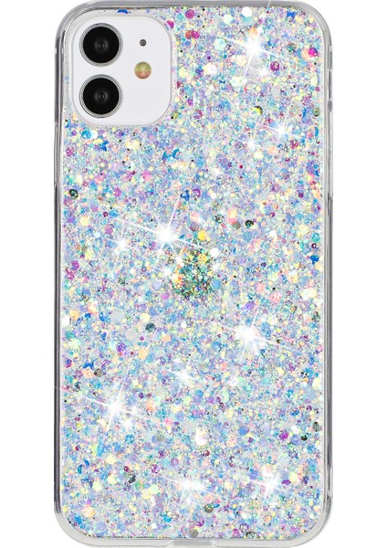 iPhone 11 Için Telefon Kılıfı Slim-Fit Işıltılı Toz Dekor Telefon Kapağı Epoksi Tpu Telefon Kabuğu-Beyaz (Yurt Dışından)